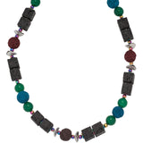 Halskette Edelsteinkette Lava mit Achat und Hämatin bunt 46 cm Kette