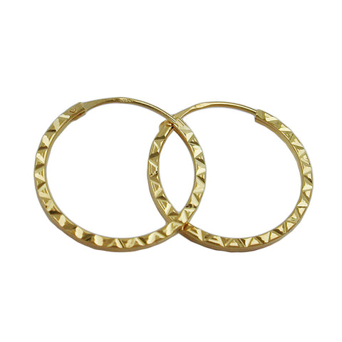 Creole Ohrring 17x1mm Steckverschluss Muster glänzend diamantiert 9Kt GOLD