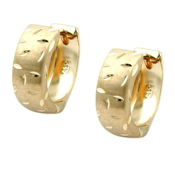 Creole Ohrring 12x5mm Klappscharnier mattiert diamantiert 9Kt GOLD