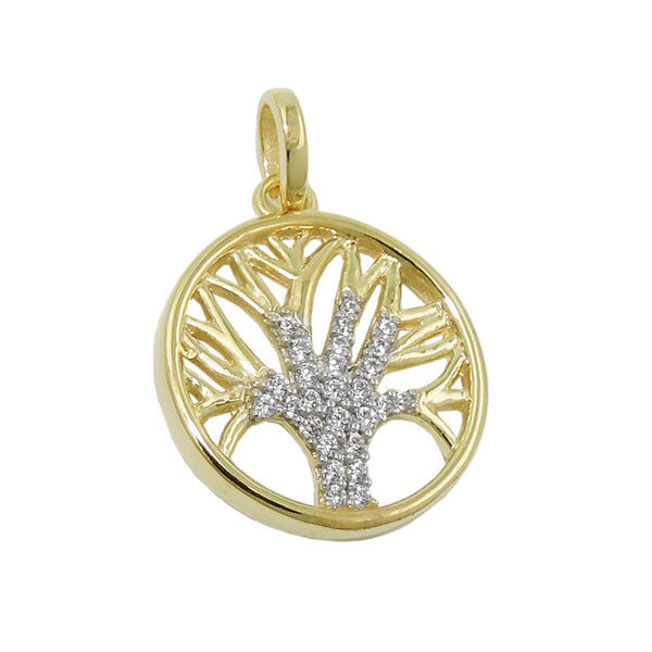 Anhänger 15mm Baum des Lebens mit Zirkonias 9Kt GOLD