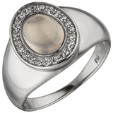 Damen Ring 925 Sterling Silber 1 Rosenquarz 22 Zirkonia Silberring