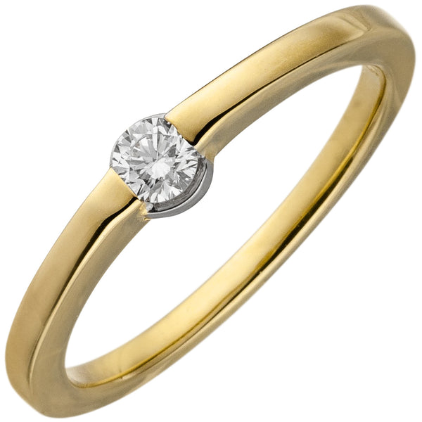 Damen Ring 585 Gold Gelbgold 1 Diamant Brillant 0,15ct. Diamantring