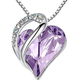 Halskette für Damen, Herzkette Lavendel Silber Look, Damen Herz Anhänger Halskette mit Kristallen
