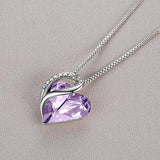 Halskette für Damen, Herzkette Lavendel Silber Look, Damen Herz Anhänger Halskette mit Kristallen