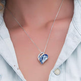 Halskette für Damen, Herzkette Hellblau Silber Look, Damen Herz Anhänger Halskette mit Kristallen