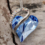 Halskette für Damen, Herzkette Hellblau Silber Look, Damen Herz Anhänger Halskette mit Kristallen
