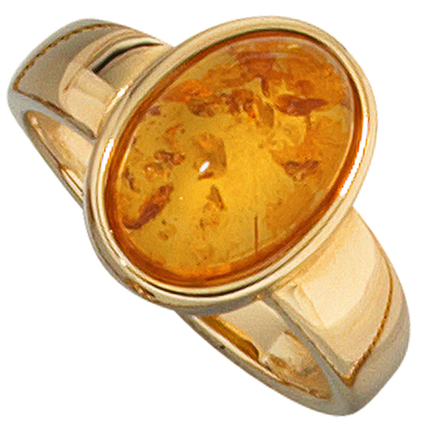 Damenring aus 14 Karat (585) Gelbgold mit einem Bernstein
