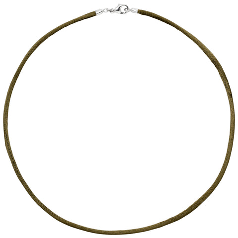 Collier Halskette Seide oliv grün 2,8 mm 42 cm, Verschluss 925 Silber Kette