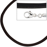 Leder Halskette Kette Schnur schwarz 70 cm, Karabiner 925 Sterling Silber