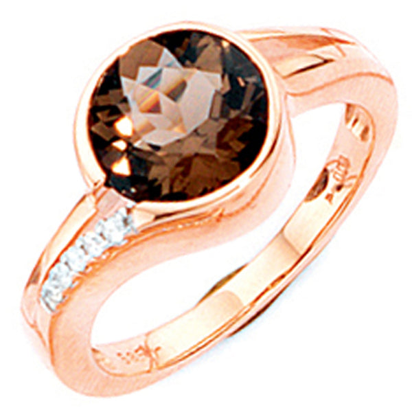 Damen Ring 585 Gold Rotgold 1 Rauchquarz braun 5 Diamanten Brillanten