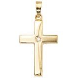 Anhänger Kreuz 333 Gold Gelbgold teil matt 1 Zirkonia Kreuzanhänger Goldkreuz