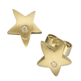 Ohrstecker Stern 585 Gold Gelbgold matt 2 Diamanten Brillanten Ohrringe