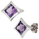 Ohrstecker 585 Gold Weißgold 4 Diamanten 2 Amethyst lila violett Ohrringe