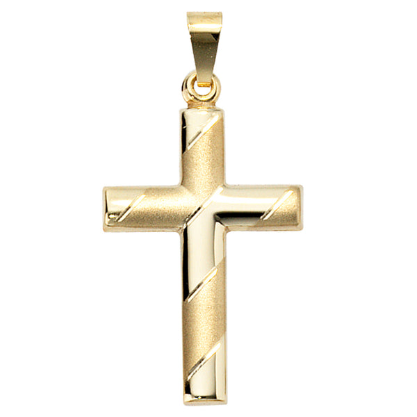 Anhänger Kreuz 333 Gold Gelbgold teil matt diamantiert Kreuzanhänger Goldkreuz