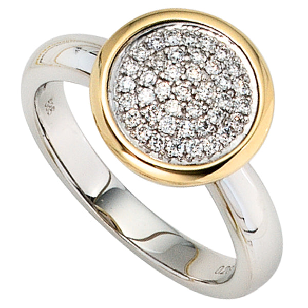 Damen Ring 585 Gold Weißgold Gelbgold bicolor 40 Diamanten Brillanten Goldring