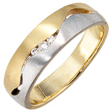 Damen Ring 585 Gold Gelbgold Weißgold bicolor matt 3 Diamanten Brillanten