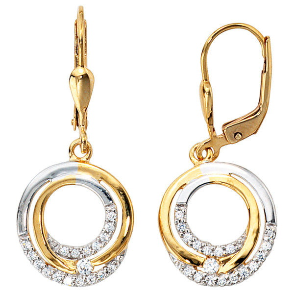 Ohrhänger 333 Gold Gelbgold bicolor mit Zirkonia Ohrringe Boutons Goldohrringe