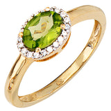 Damen Ring 585 Gold Gelbgold bicolor 1 Peridot grün 20 Diamanten Peridotring