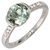 Damen Ring 585 Gold Weißgold 6 Diamanten Brillanten 1 Amethyst grün Goldring