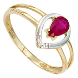 Damen Ring 585 Gold Gelbgold bicolor 1 Rubin rot 3 Diamanten Brillanten
