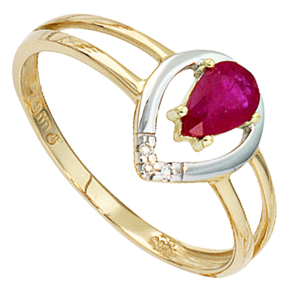 Damen Ring 585 Gold Gelbgold bicolor 1 Rubin rot 3 Diamanten Brillanten