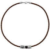 Collier Halskette Leder braun mit Edelstahl und Holz 45 cm Kette Lederkette