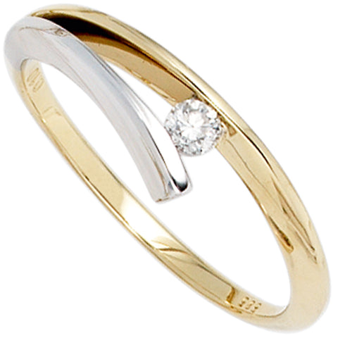 Damen Ring 585 Gold Gelbgold Weißgold bicolor 1 Diamant Brillant 0,10ct.