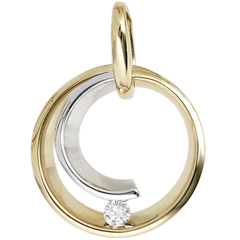 Anhänger rund 585 Gold Gelbgold Weißgold bicolor 1 Diamant Brillant 0,10ct.