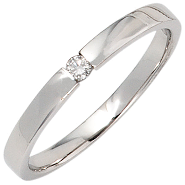 Damen Ring 585 Gold Weißgold 1 Diamant Brillant 0,05ct. Diamantring Weißgoldring