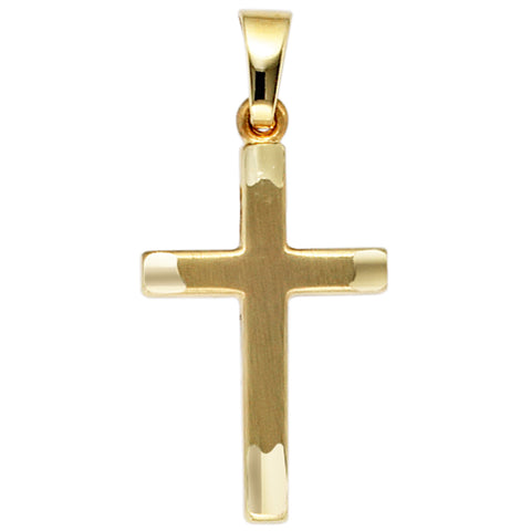 Anhänger Kreuz 333 Gold Gelbgold teil matt Kreuzanhänger Goldkreuz