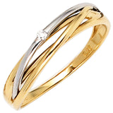 Damen Ring 585 Gold Gelbgold Weißgold bicolor 1 Diamant Brillant 0,02ct.