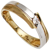 Damen Ring 333 Gold Gelbgold Weißgold teil matt 1 Zirkonia Goldring