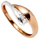 Damen Ring 375 Gold Rotgold Weißgold bicolor 3 Zirkonia Goldring