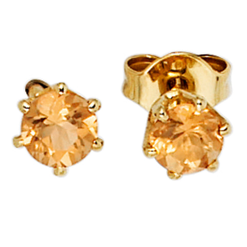 Ohrstecker rund 585 Gold Gelbgold 2 Citrine orange Ohrringe Goldohrstecker