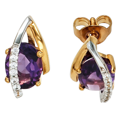 Ohrstecker 585 Gelbgold Weißgold 14 Diamanten 2 Amethyste lila violett Ohrringe