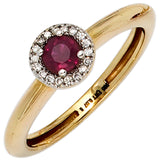 Damen Ring 585 Gold Gelbgold bicolor 1 Rubin rot 18 Diamanten Brillanten
