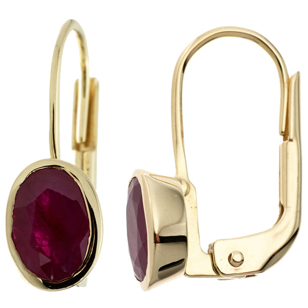 Boutons oval 333 Gold Gelbgold 2 Rubine rot Ohrringe Ohrhänger Goldohrringe