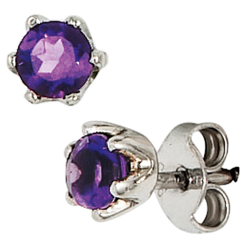 Ohrstecker rund 925 Sterling Silber rhodiniert 2 Amethyste lila violett Ohrringe