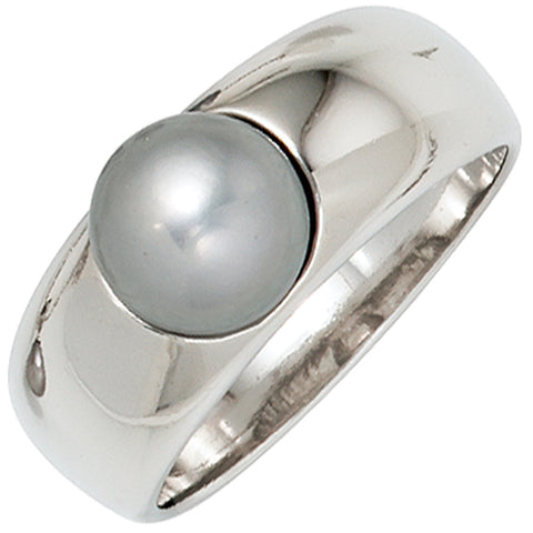 Damen Ring 925 Sterling Silber rhodiniert 1 graue Süßwasser Perle Perlenring