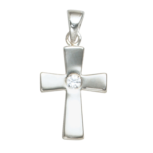 Anhänger Kreuz 925 Sterling Silber 1 Zirkonia Kreuzanhänger Silberkreuz