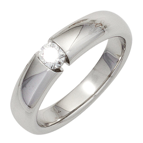 Damen Ring 585 Gold Weißgold 1 Diamant Brillant 0,20ct. Diamantring Weißgoldring
