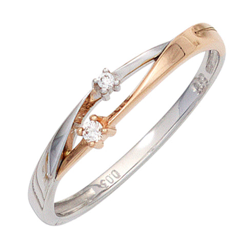 Damen Ring 585 Gold Weißgold Rotgold bicolor 2 Diamanten Brillanten Goldring