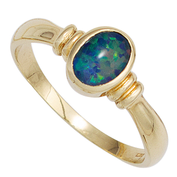 Damen Ring 585 Gold Gelbgold 1 Opal-Triplette Goldring Opalring