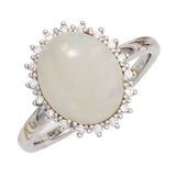 Damen Ring 585 Gold Weißgold 1 Opal-Cabochon 18 Diamanten Brillanten Opalring