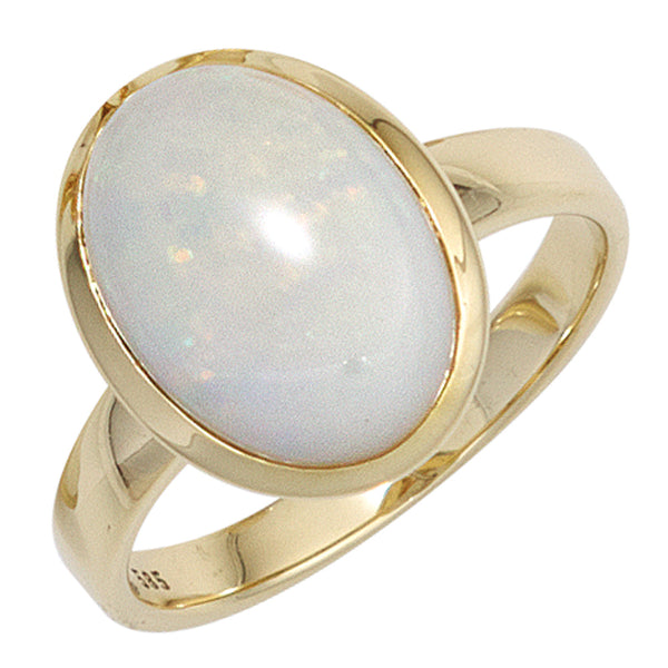 Damen Ring 585 Gold Gelbgold 1 Opal-Cabochon Goldring Opalring