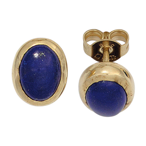 Ohrstecker oval 585 Gold Gelbgold 2 Lapislazuli blau Ohrringe Goldohrstecker