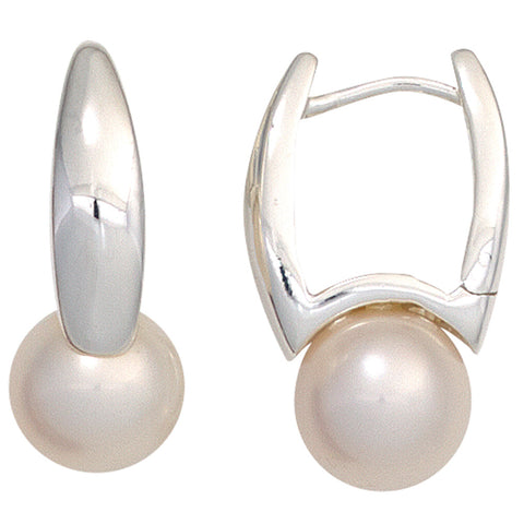 Creolen 925 Silber 2 Süßwasser Perlen Ohrringe Perlenohrringe