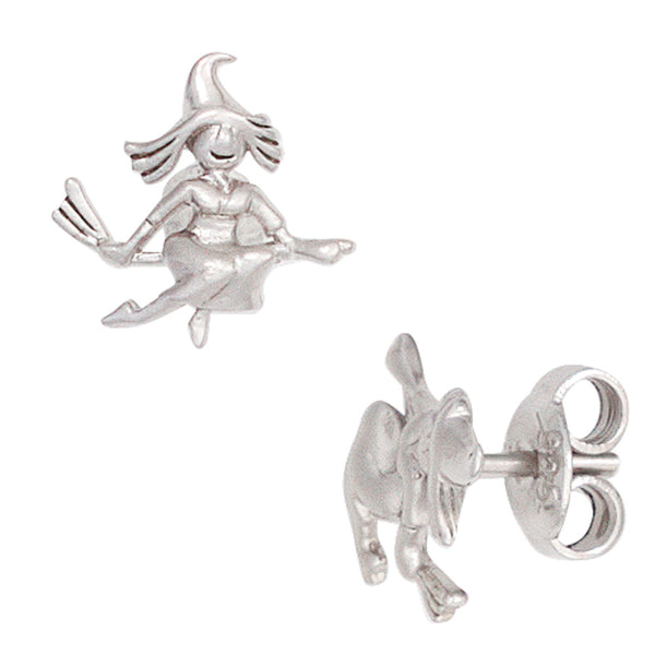 Kinder Ohrstecker Hexe 925 Sterling Silber mattiert Ohrringe Kinderohrringe