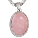 Anhänger oval 925 Sterling Silber rhodiniert 1 Rosenquarz Cabochon rosa