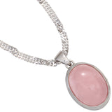 Anhänger oval 925 Sterling Silber rhodiniert 1 Rosenquarz Cabochon rosa